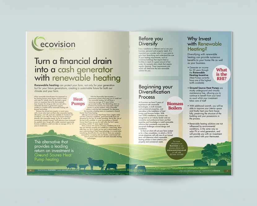 A 2pp A4 Advert for renewable energy company, Ecovision