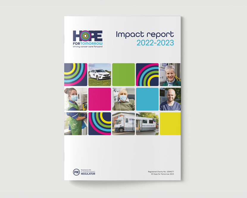 The cover of the Hope for Tomorrow cancer charity's annual impact report