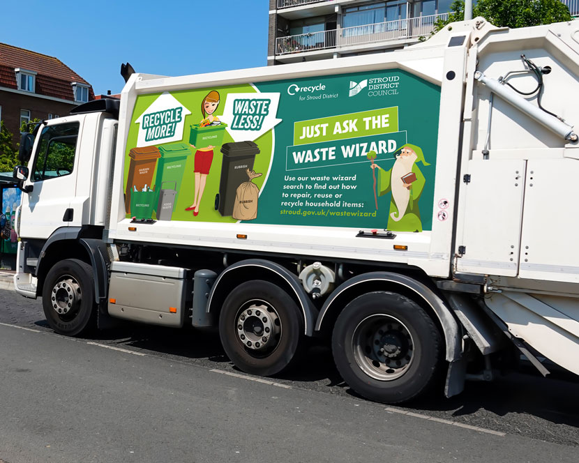 Large-format artwork for a council refuse truck